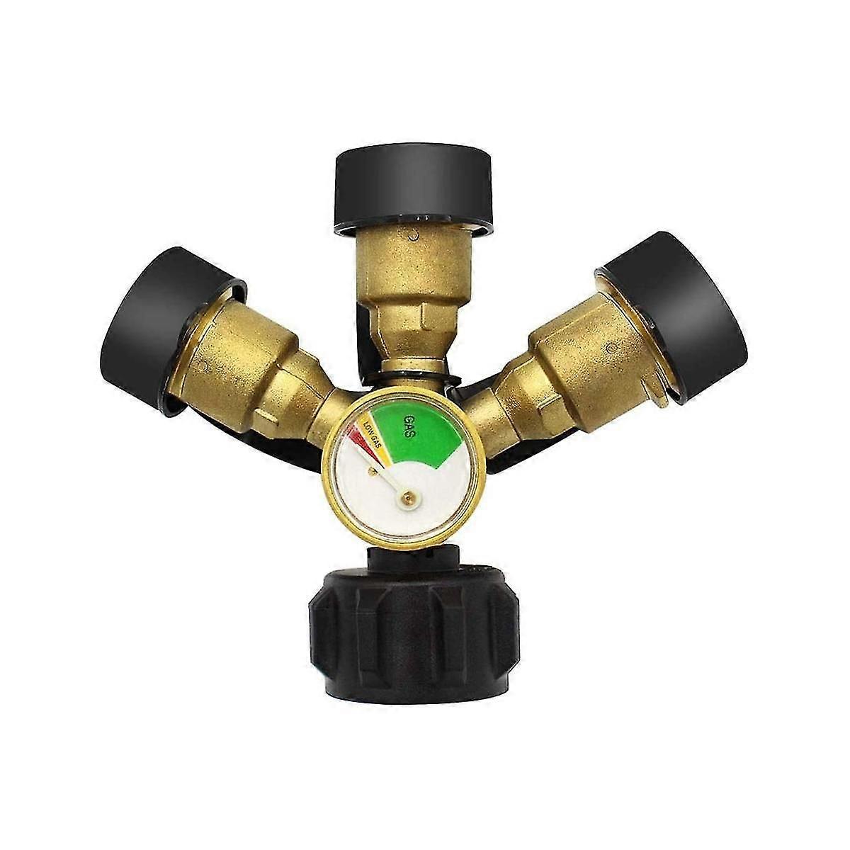3 Way Propane Splitter with Gauge and Shut-Off Valve, 3 Y Propane Splitter, Propane LP Tank Tee Gau-Good