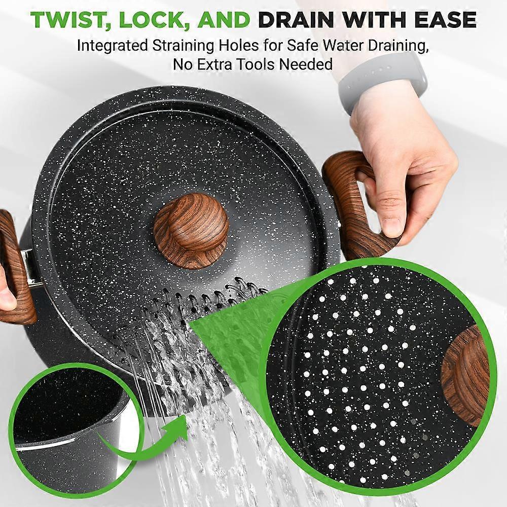 NutriChef 5qt Pasta Pot with Strainer Lid & Pasta Fork Non Stick Cooking Pot Lockable Lid