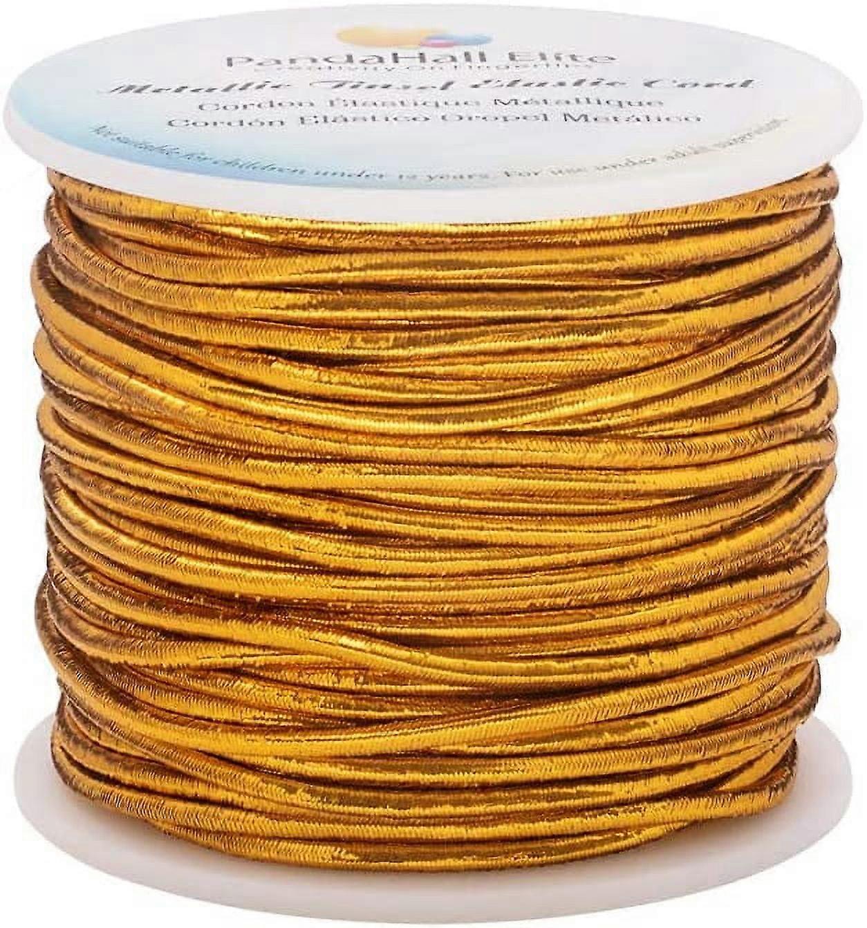 2.5mm Metallic Gold Elastic Cord - 32 Yards Stretch Ribbon for Craft, Gift Wrapping, Christmas Tree Decor, Compatible with DIY Projects
