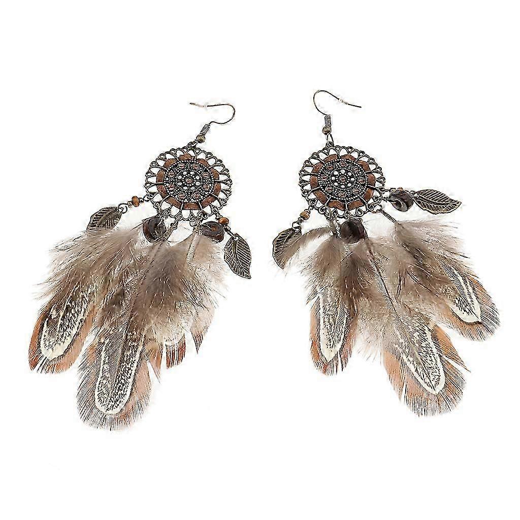 Bohemian Sunflower Feather Dangle Earrings for Women's
