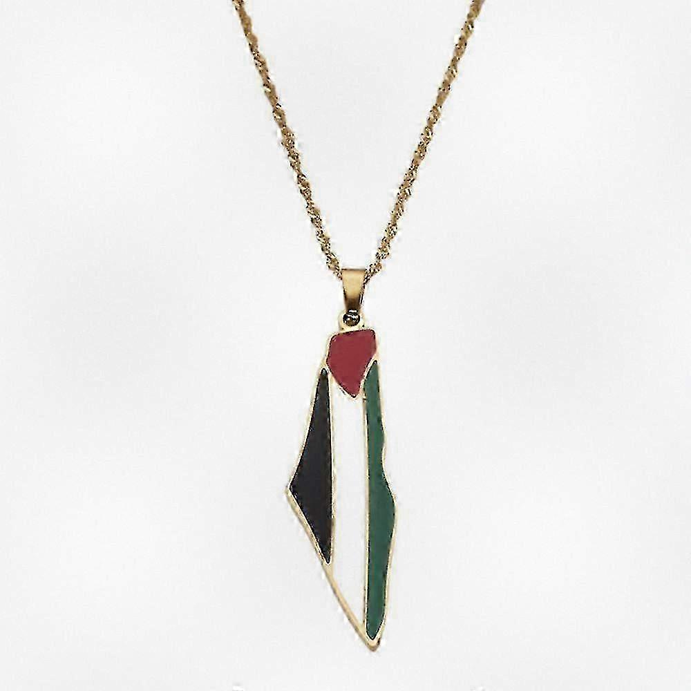 Palestine Flag Map Necklace in Gold with Chain - Unisex Styling