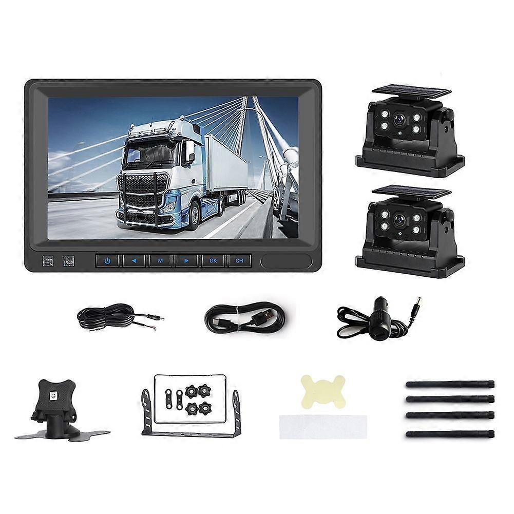 Moniteur de recul de 7 pouces Écran HD IPS Caméra de recul solaire sans fil Support universel DVR Loop Rec