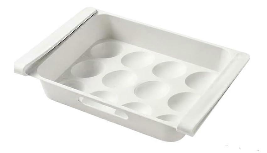Refrigerator White Large Egg Holder Shelf 12 Egg Capacity Fridge Space Saver Pull Out Tray Organizer