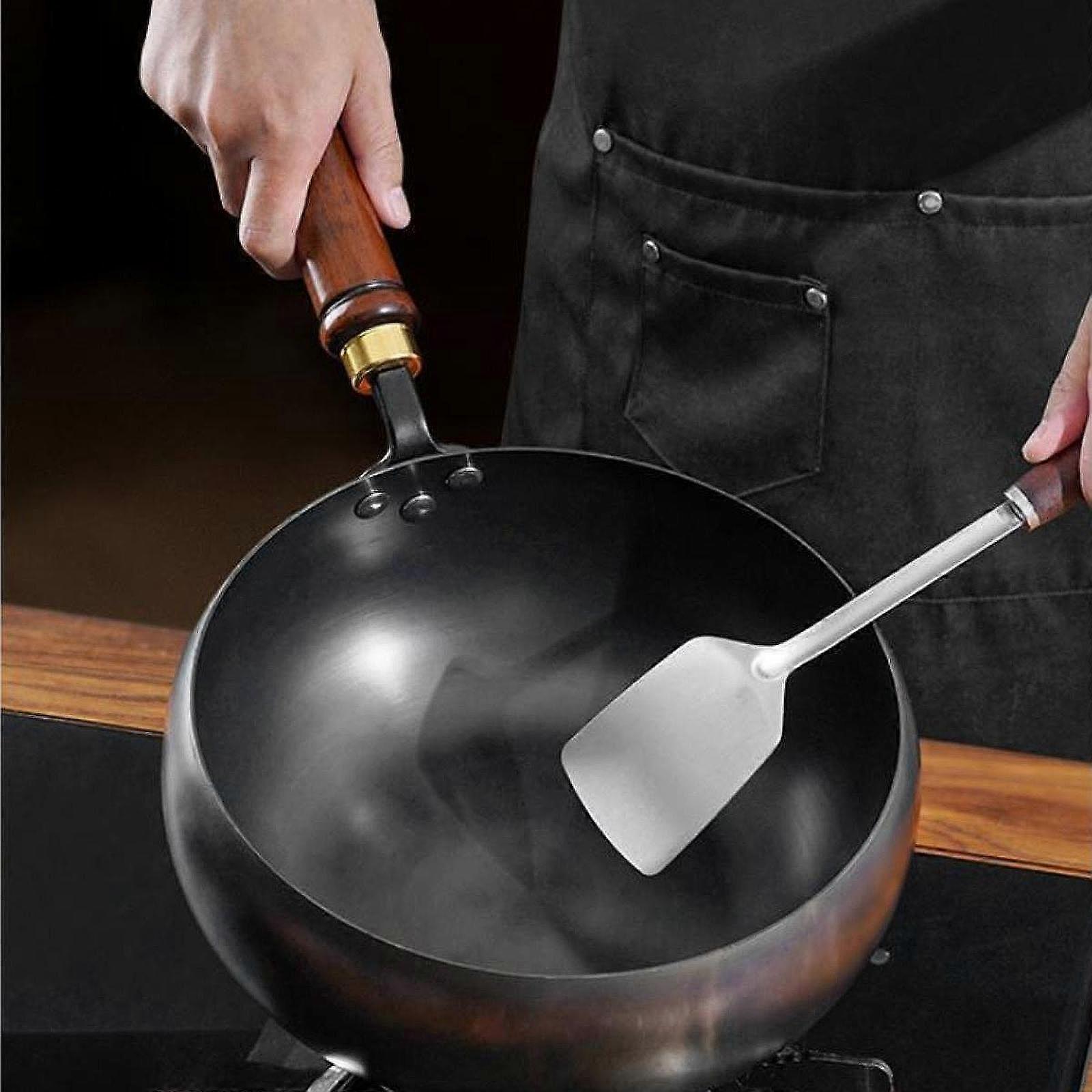 Chinese Cooking Wok with Wooden Lid, Flat Base for Induction Use