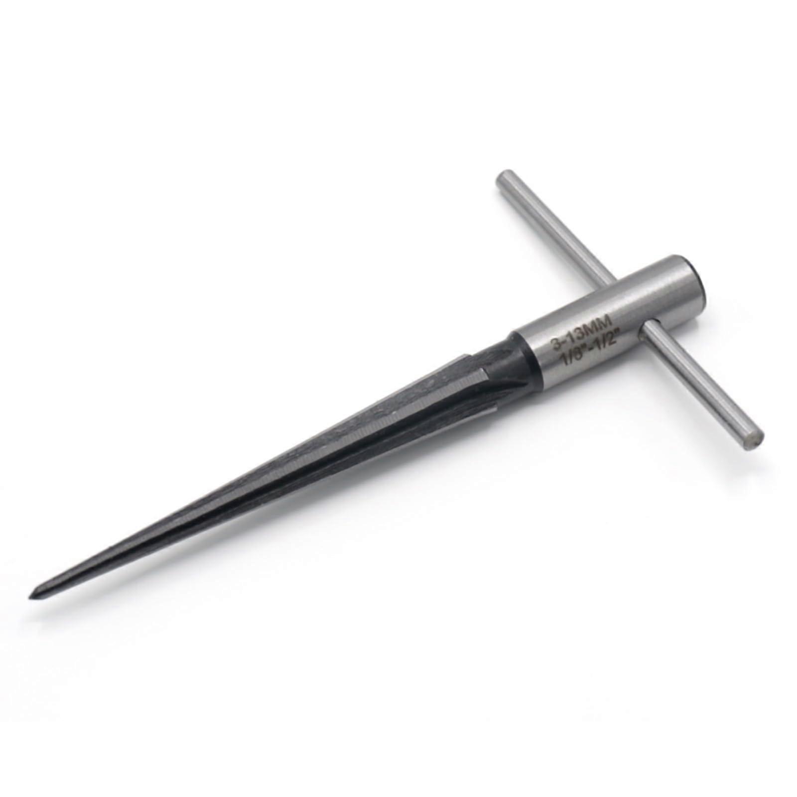 Tapered Reamer Tool 313mm with T Handle 6 Flute 45# Steel for Guitar Bridge Pin Hole