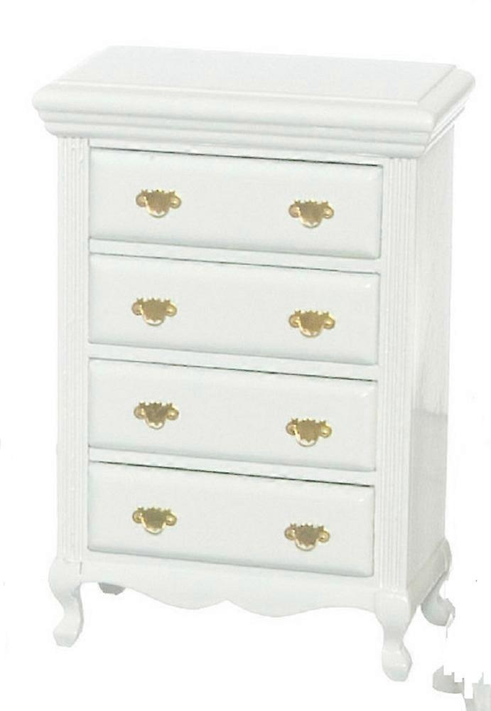 Dolls House White Wood Chest Of Drawers On Legs Miniature Bedroom Furniture