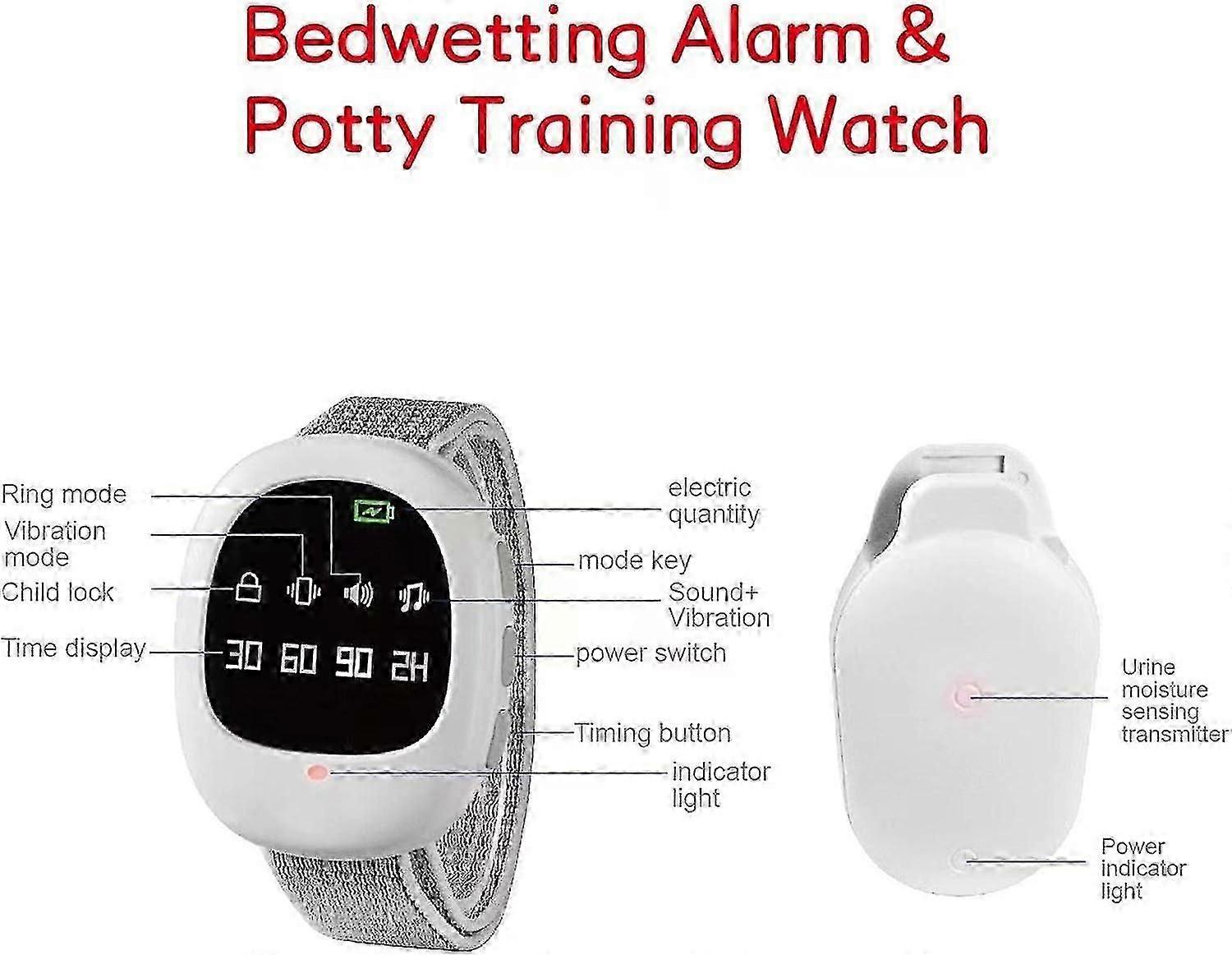 Bedwetting Alarm Wireless Bedwetting Alarm With With Light And Vibration, Pee Alarm Watch Bedwetting Monitors For Children Elderly