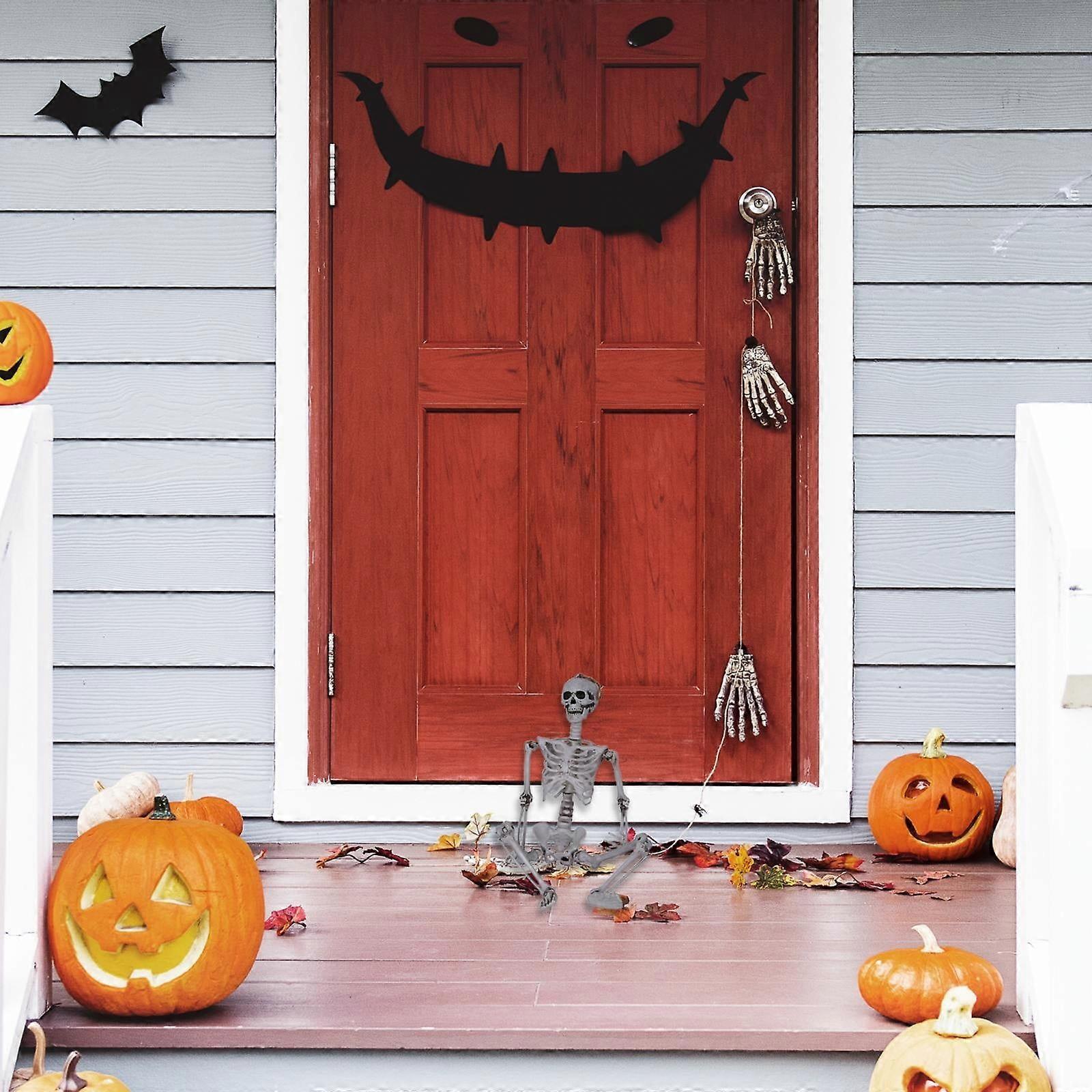 Life-Size Posable Halloween Skeleton Decor, Compatible with Uclet Reduced Desktop Ornament Set – Creepy Full-Body Human Skeleton for Halloween Party