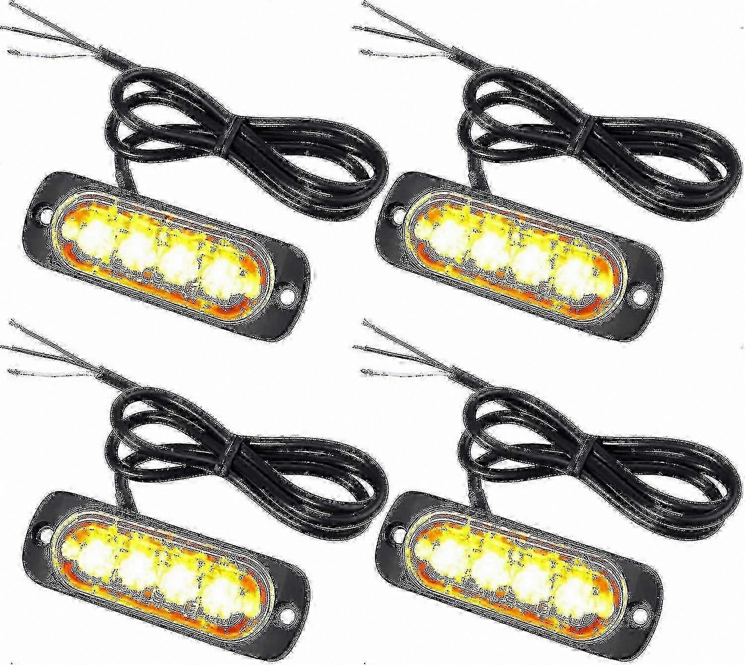 4-LED Dual Voltage 12/24V Amber Strobe Light Emergency Warning Beacon Signal Flasher