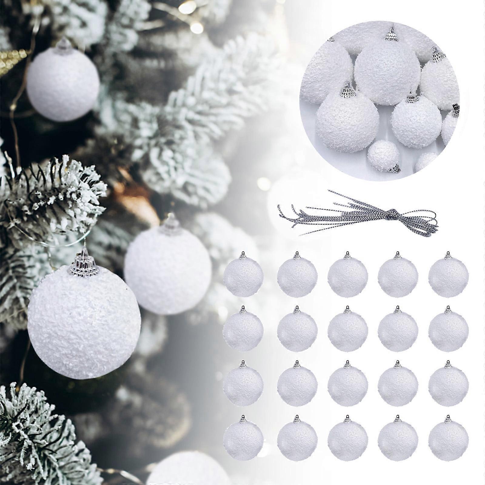 vankin 24pcs Shatterproof Foam Christmas Ornaments,Set of White Snowballs with Drawstring, Festive Tree Decorations Clearance