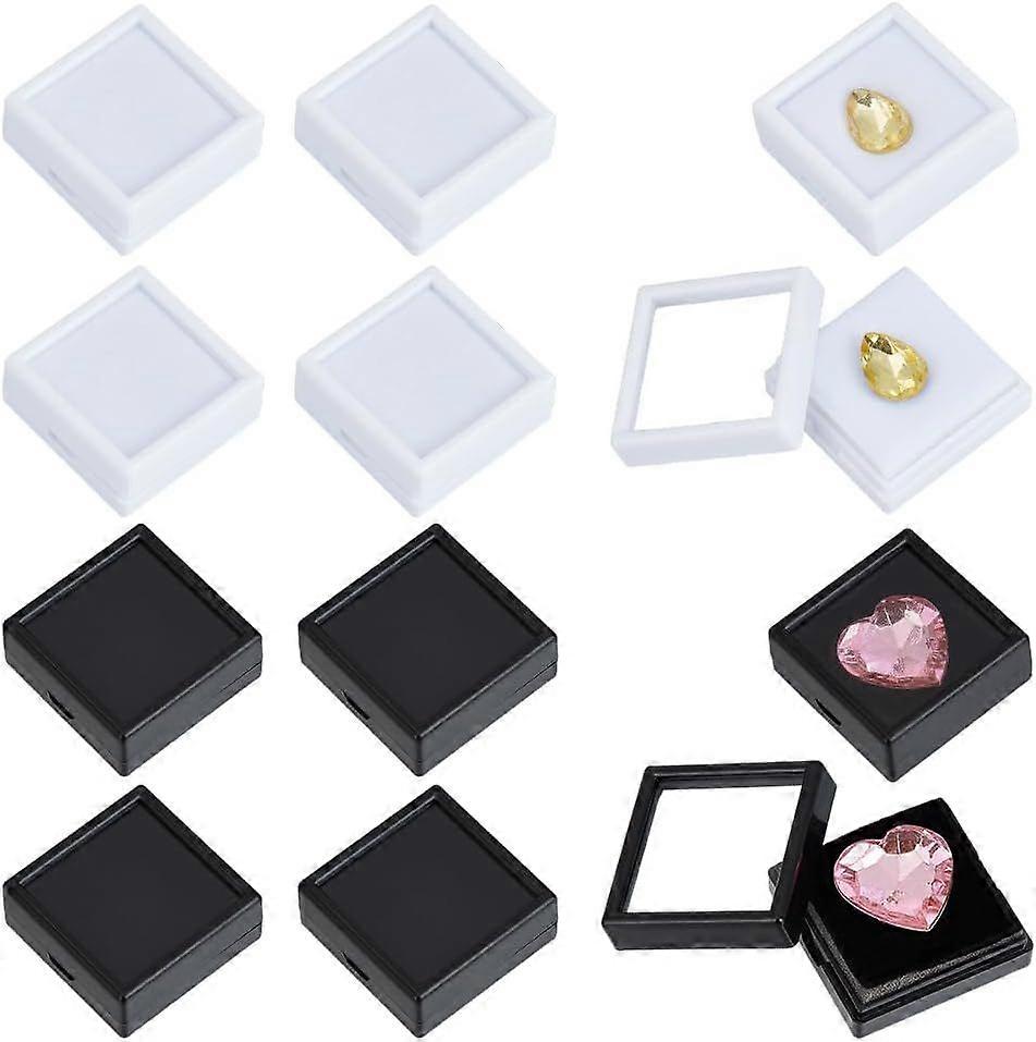 12Pcs Jewelry Gemstone Display Box Plastic Diamond Presentation Box Black White Gemstone Display Case with Clear Window Sponge Inside for Gems Coins D