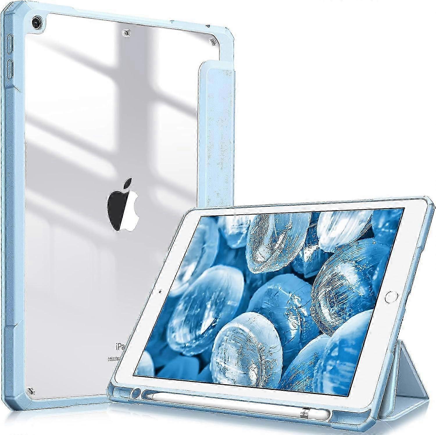 Coque hybride compatible avec l’iPad 9e/8e/7e génération (modèle 2021/2020/2019, 10,2 pouces) - Housse antichoc avec coque arrière transparente avec porte-crayon, Au