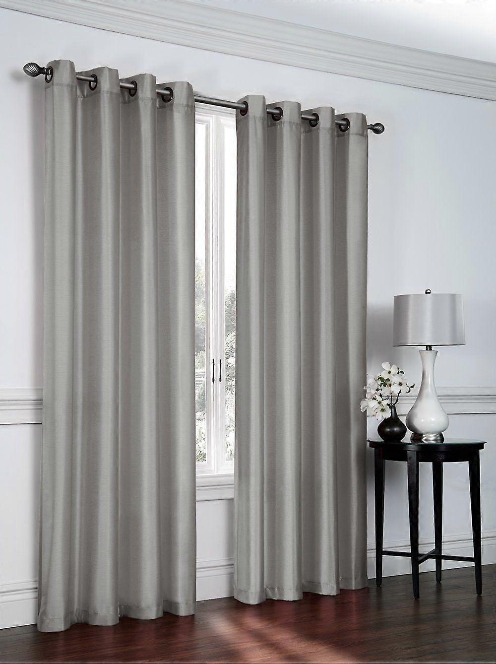 2 Piece Solid Faux Silk Grommet Window Curtain Panel