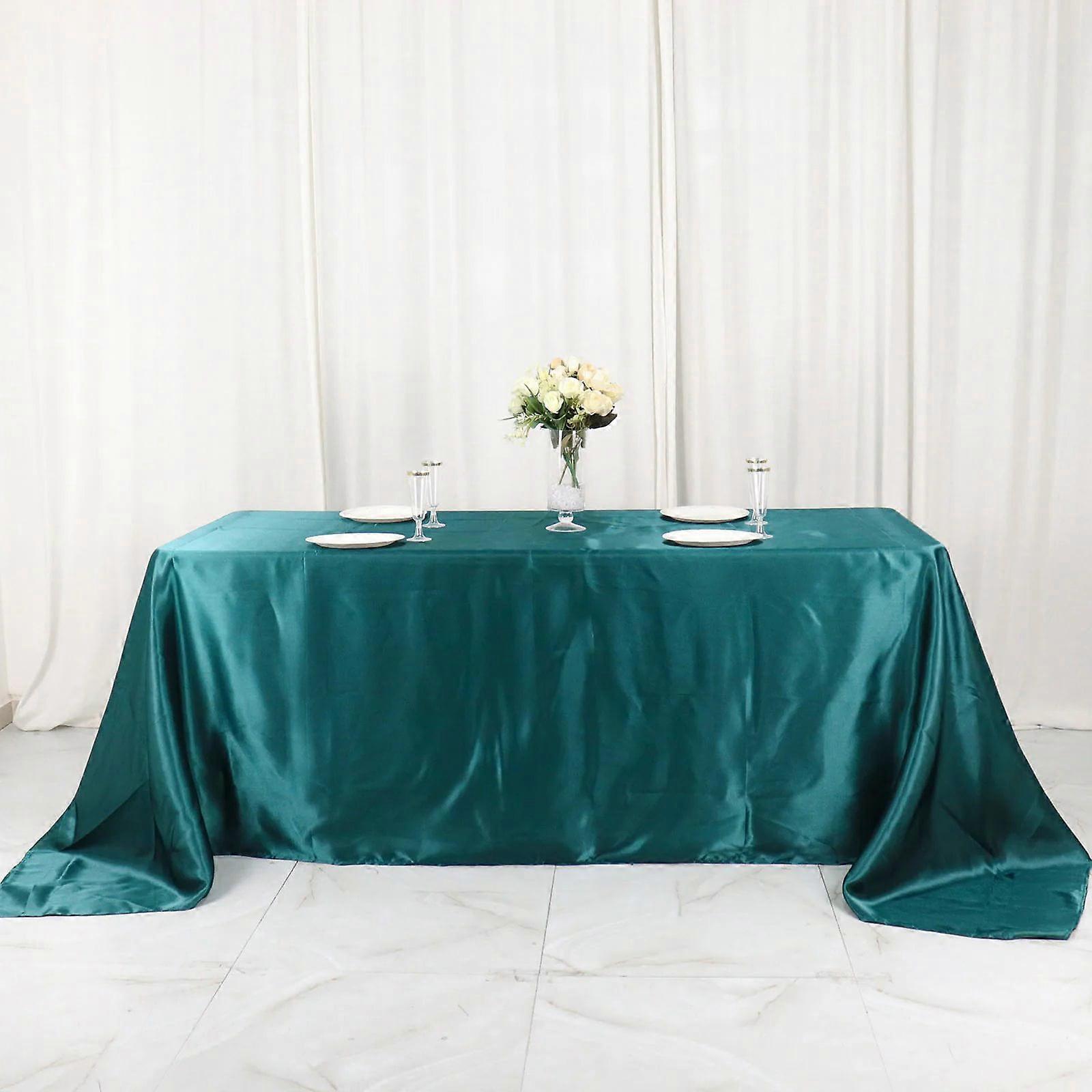 BalsaCircle 90" x 132" Satin Rectangular Tablecloth Peacock Teal