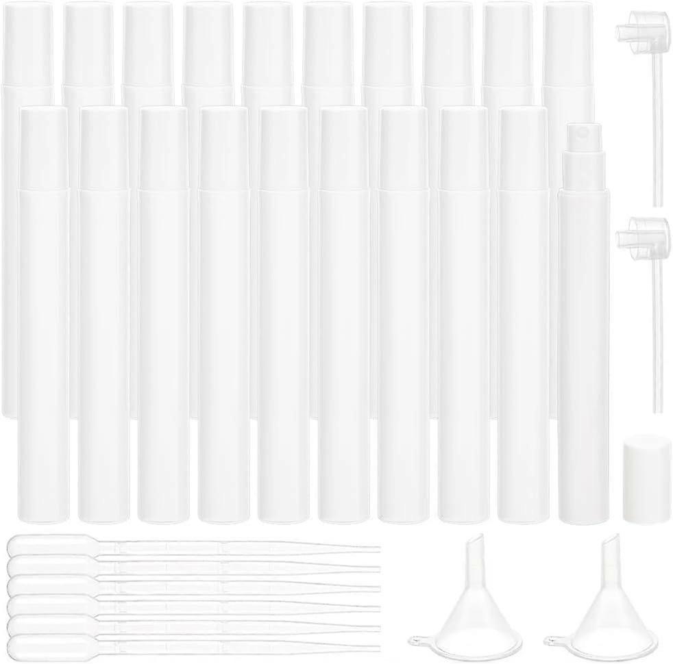 60 Pcs 5ml Mini Spray Bottles Plastic Travel Spray Bottles White Perfume Refillable Bottles Portable Fine Mist Spray Bottles with 2 Pcs Funnel Hoppers