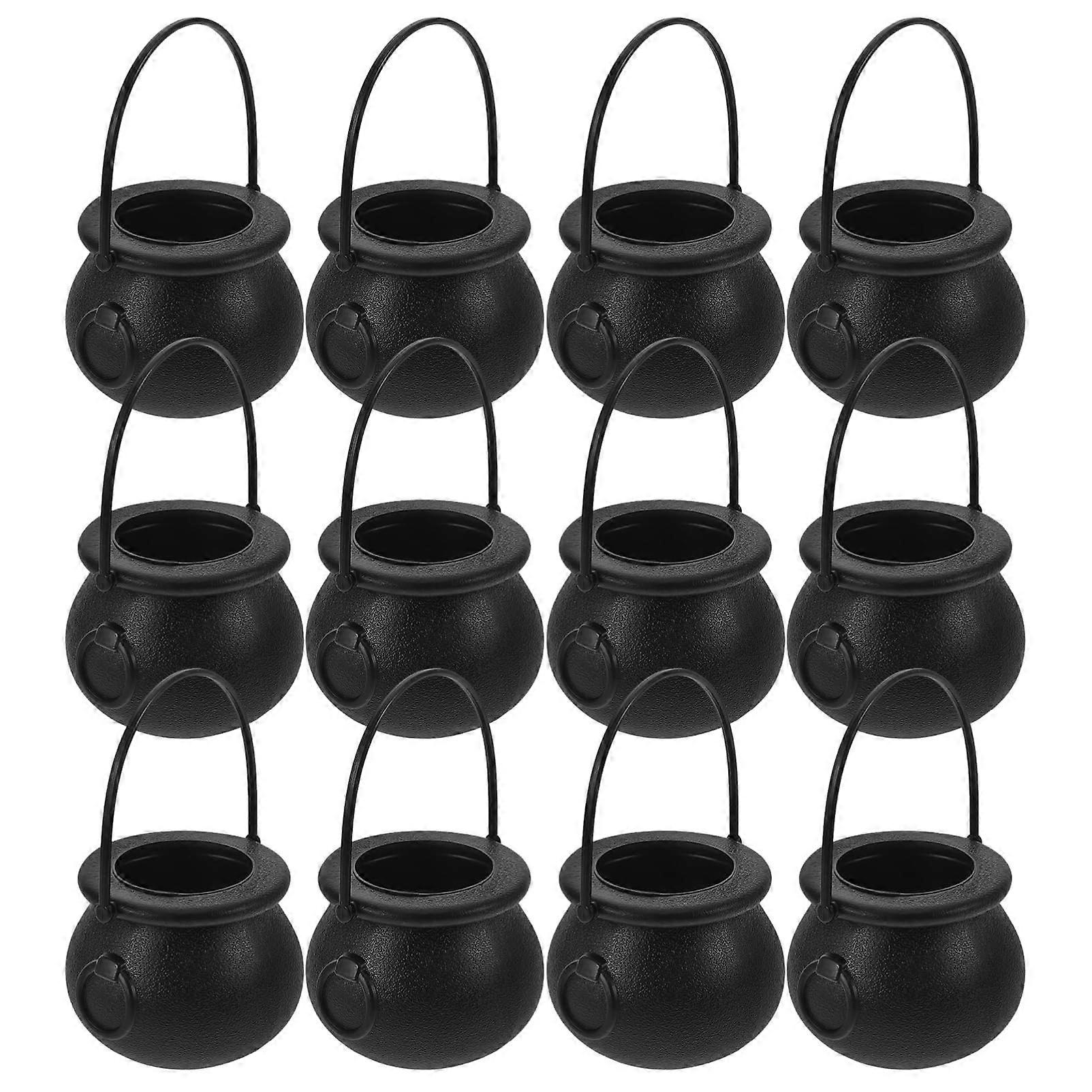 12Pcs Mini Witch Cauldron Pots Halloween Party Candy Holders Durable Tabletop Decorations