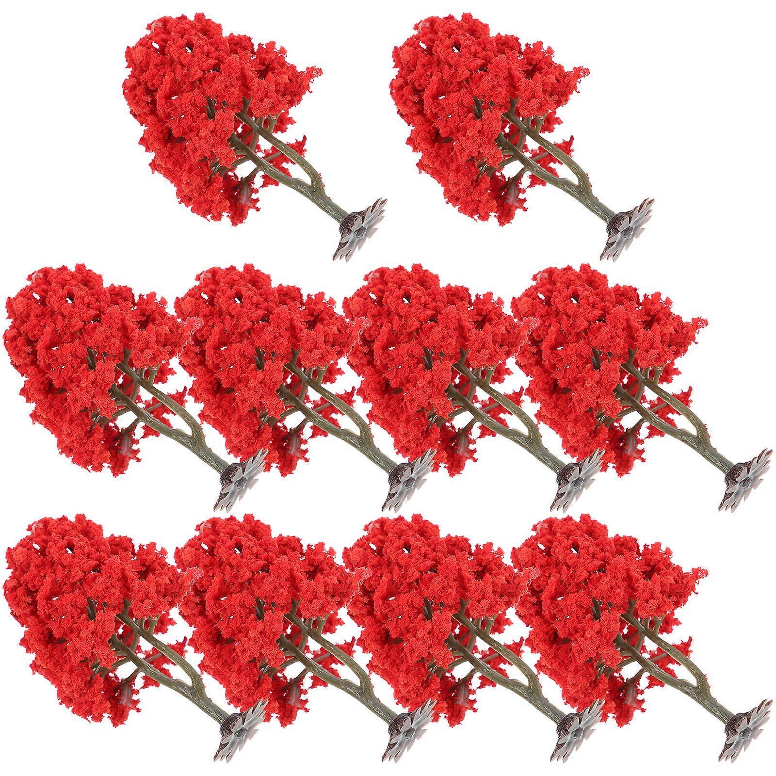 Sand Table Model Trees Red Mini House Tree for Decor 10Pcs Set