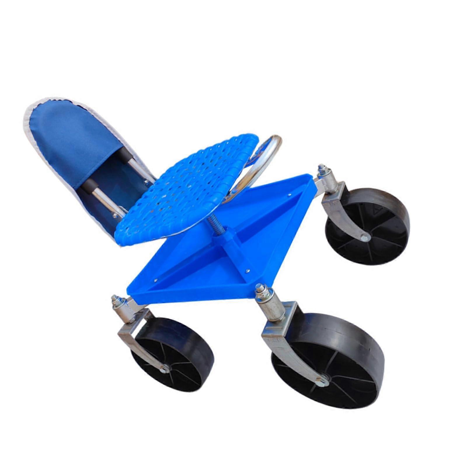 Garden Rolling Stool Height Adjustable Seat with Storage Tray and Wheels Blue