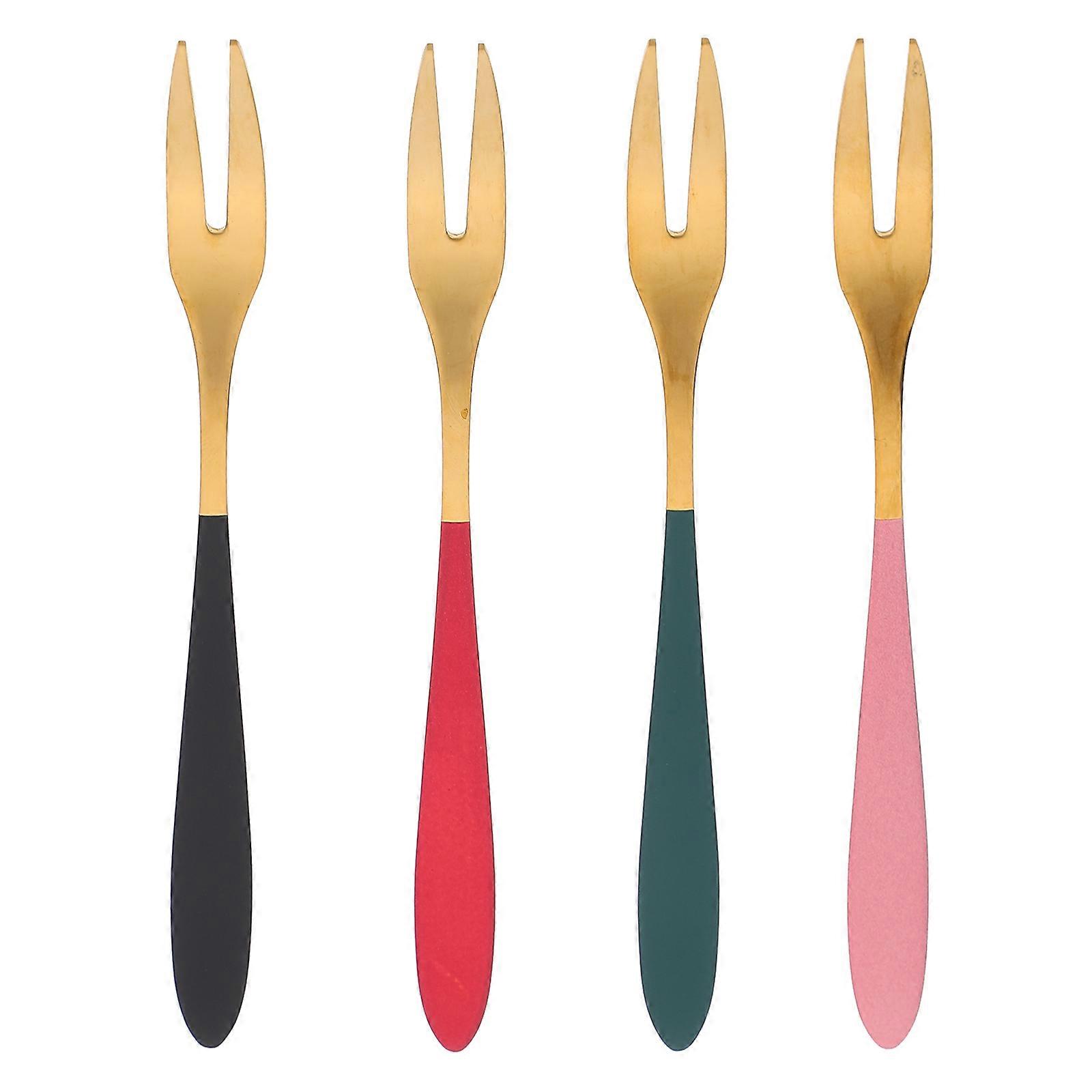 Forks Fruit Tasting Reusable Fruit Forks Golden 4Pcs