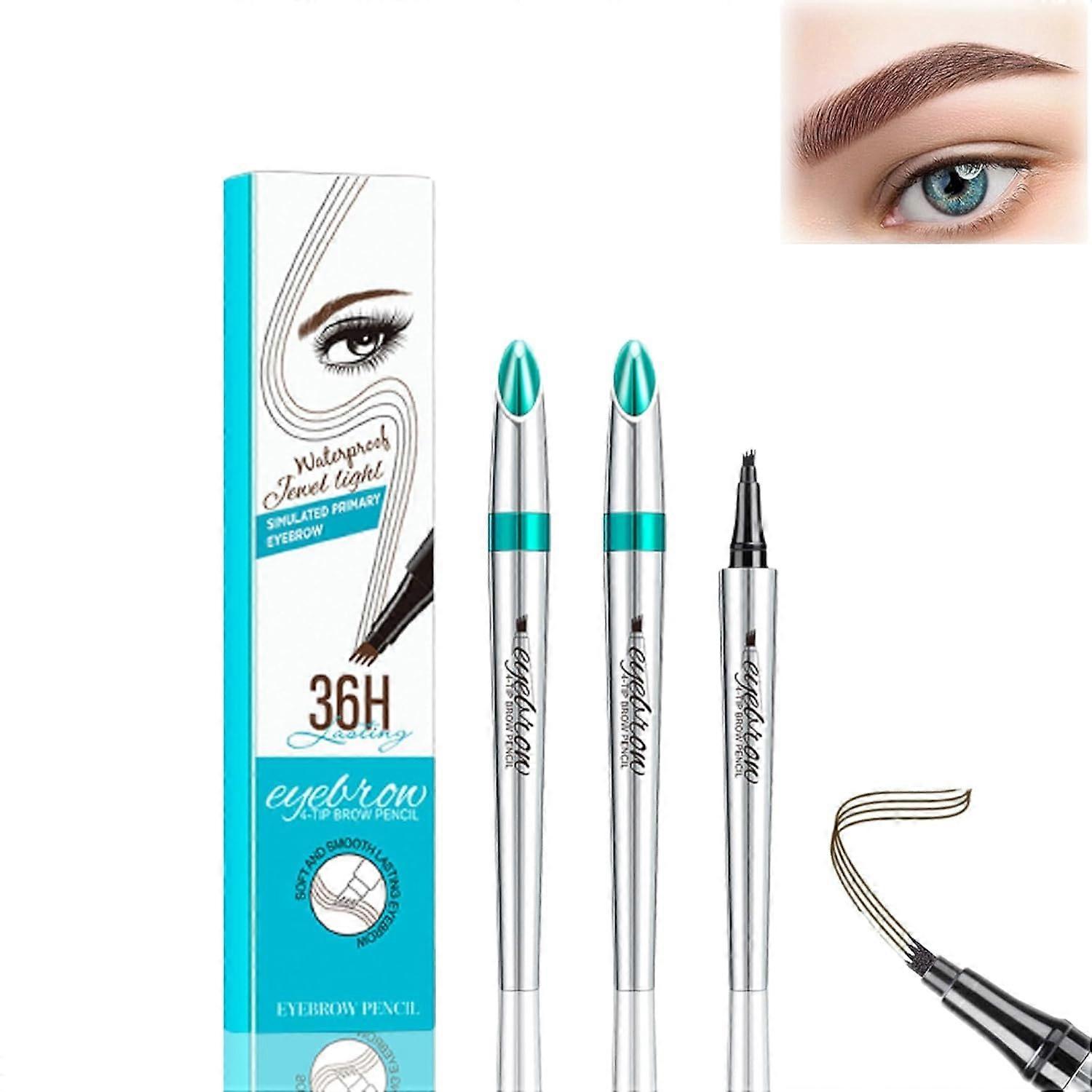 2pcs Waterproof Eyebrow Pen 3D Microblading Pencil with 4 Fork Tip Long Lasting Red Brown