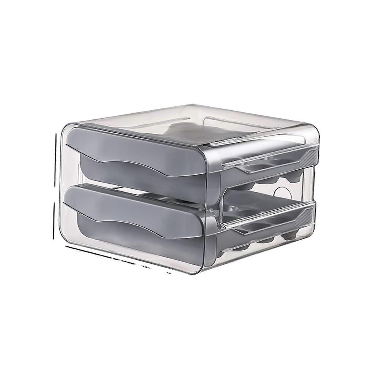 Refrigerator Egg Holder 2Layer Stackable Drawer Bin Clear Plastic Fridge Storage Organizer Grey