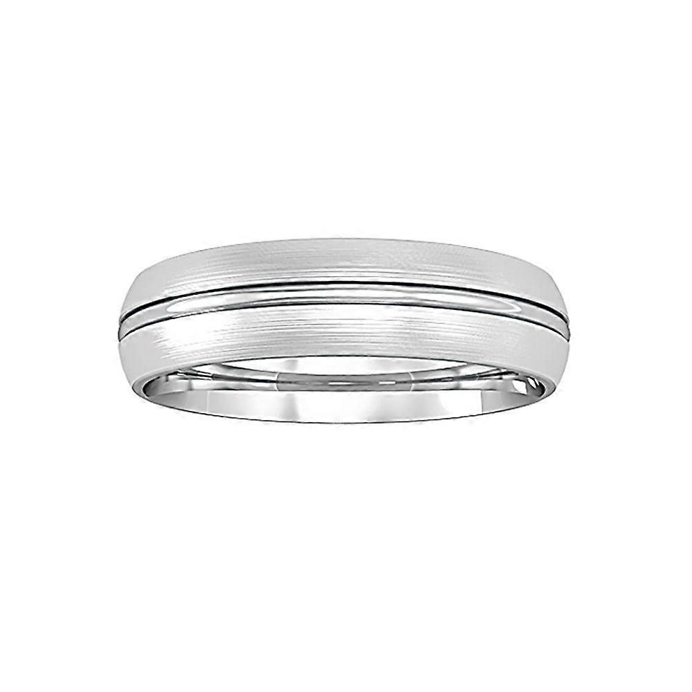 Jewelco London 18K 白金宫廷凹槽缎面拉丝戒指结婚戒指 5 毫米