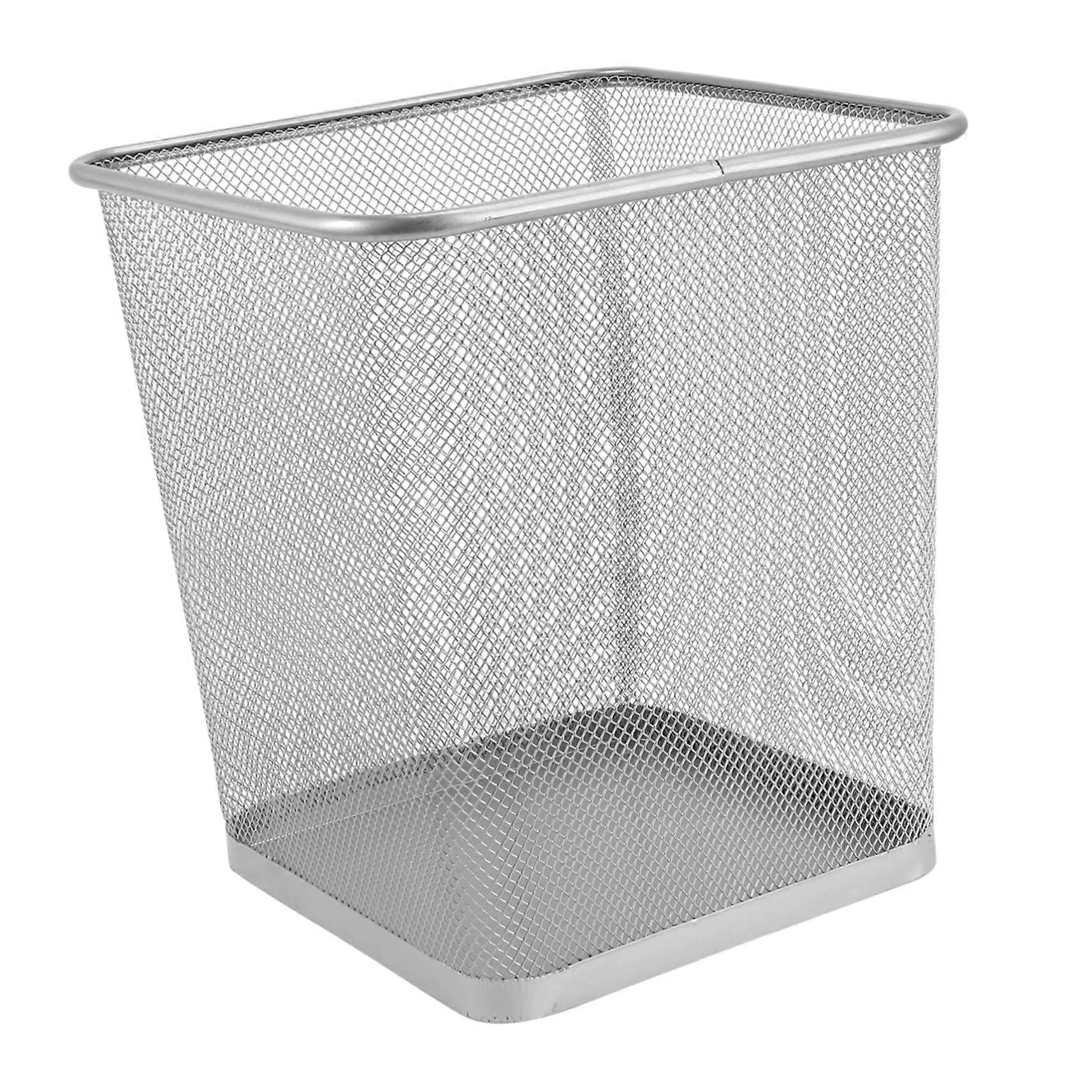 Wastepaper Basket Small Silver Rust Resistant Iron Trash Can for Office and Home