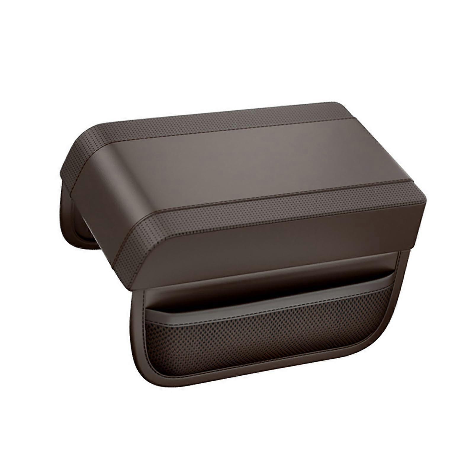 Brown PU Leather Memory Foam Car Armrest Cover with Storage Pockets Universal Fit