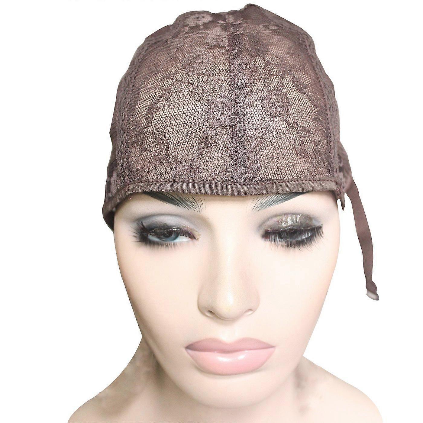 Double Layered Lace Frontal Wig Making Cap with Adjustable Straps, Dark Brown Medium Size