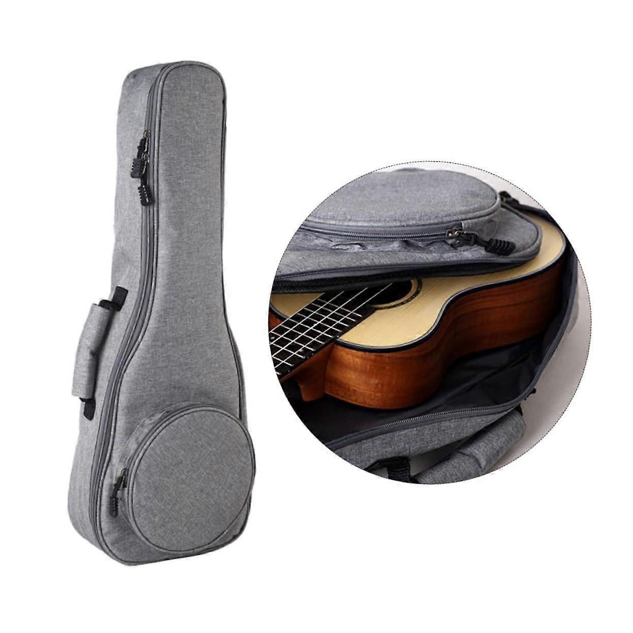 Ukulele Bag Waterproof Protection Thick Padded Guitar Shaped Case Light Grey Canvas