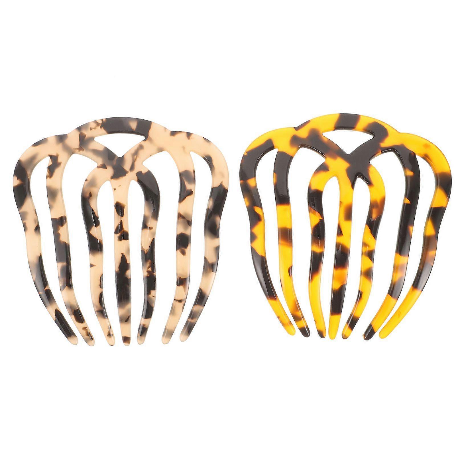 2 Pcs Multipurpose Combs Hair Clips Creative Seven-tooth Combs (Leopard)
