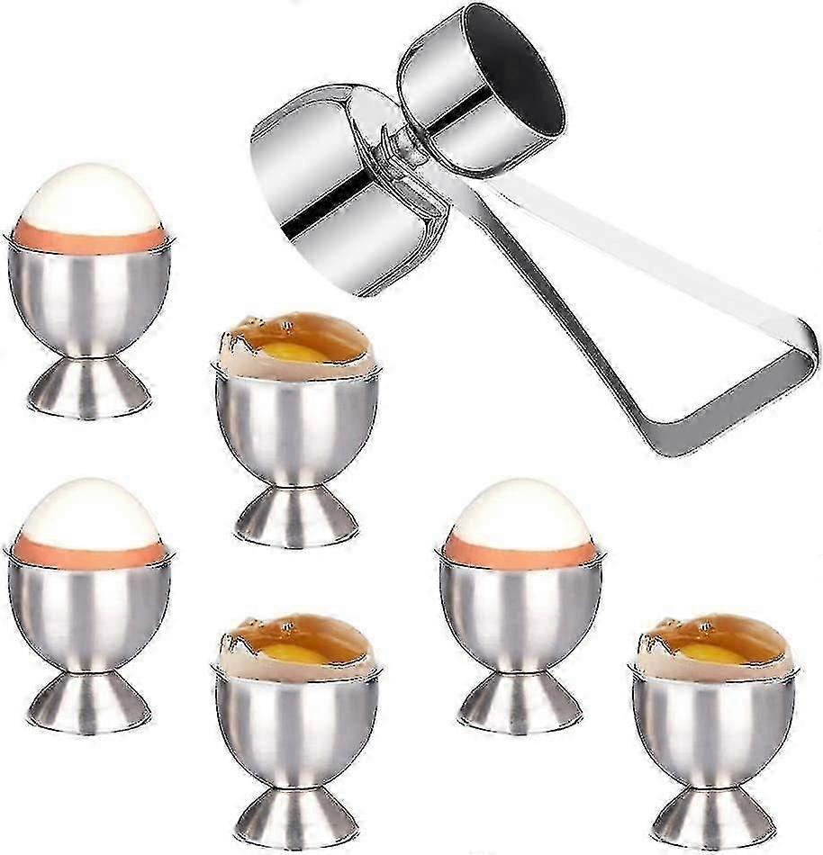 Eierbecher-Set, Eierbecherhalter aus Edelstahl mit doppelseitigem Eierdeckelöffner