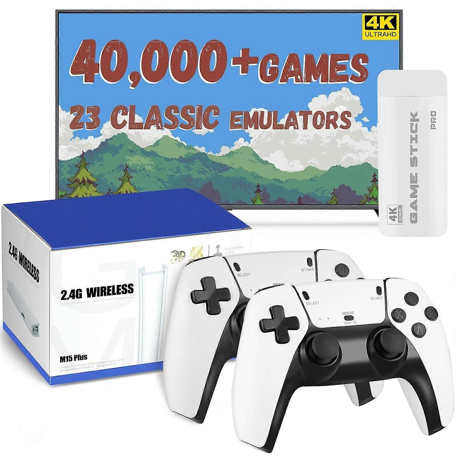 Retro Gaming Console with 40,000+ Games, 23 Emulators, Dual Wireless Controllers, 4K HD Output