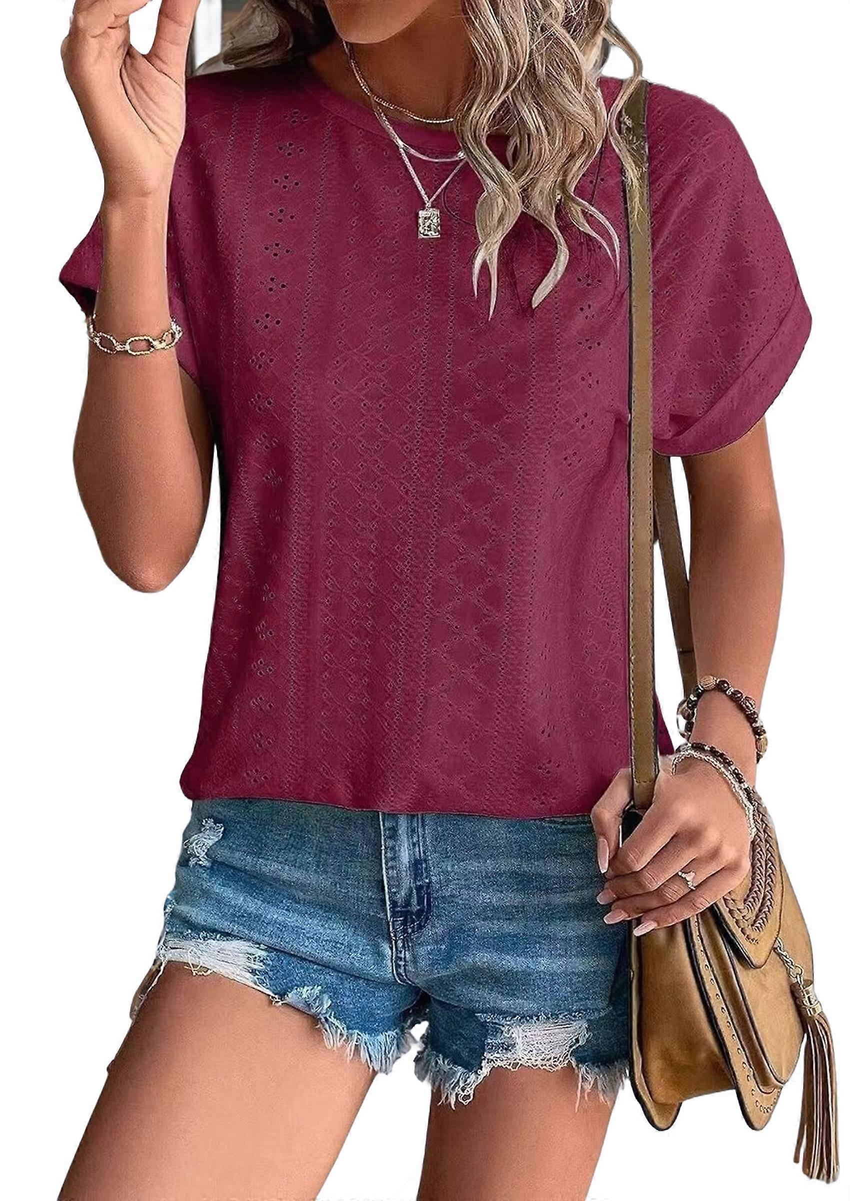 Womens Short Sleeve Tops Wine Red M