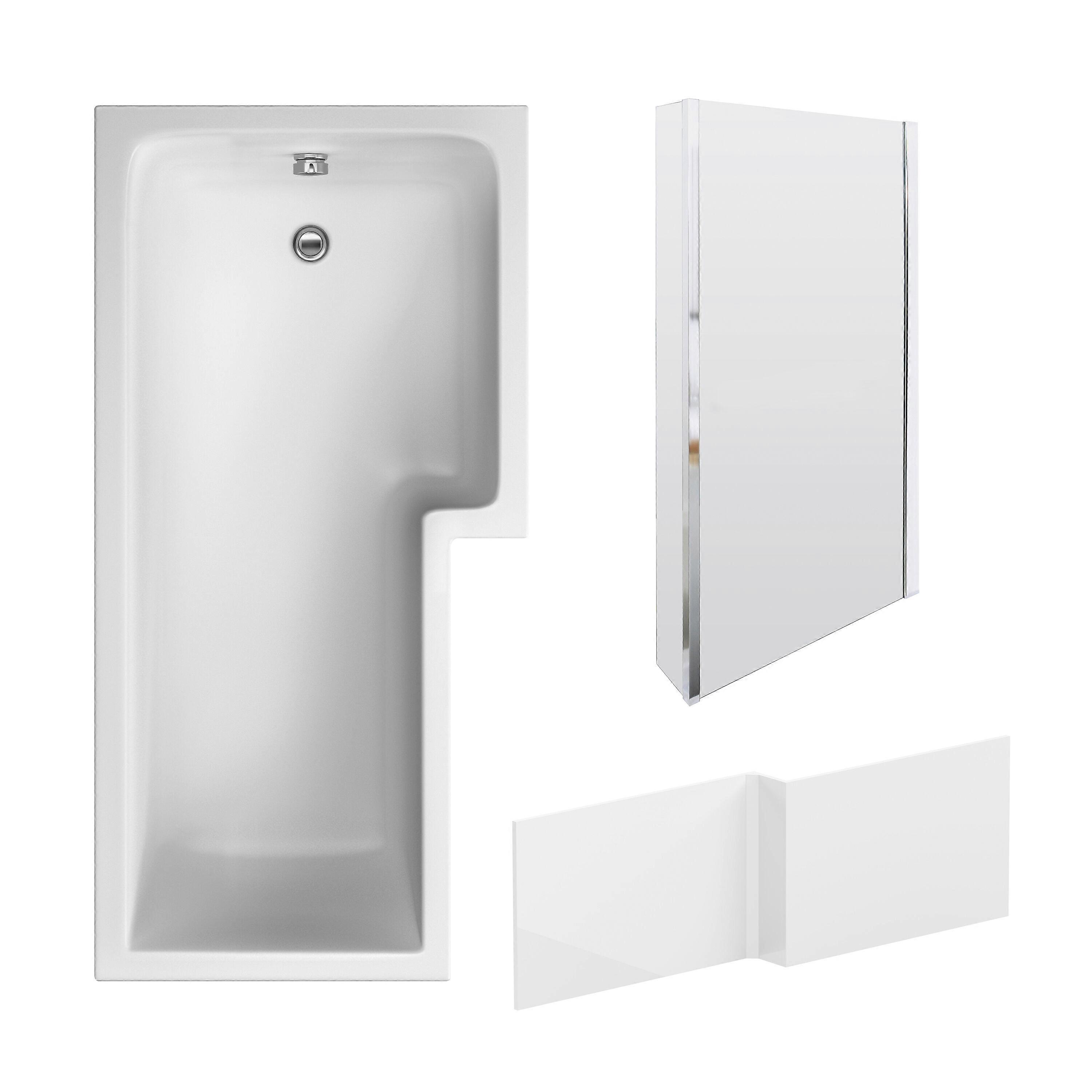 L Shape 1700 x 850mmShower Bath Set - Front Panel & Chrome Fixed Return Screen, Right Hand