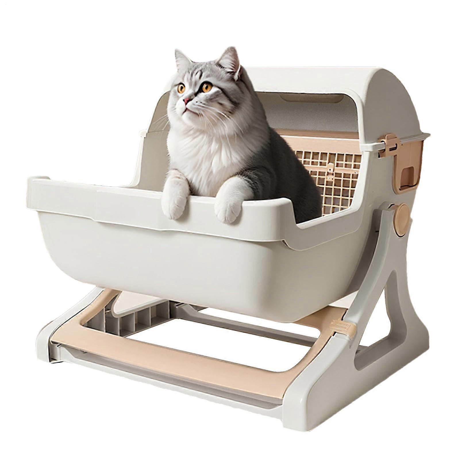 Automatic Cat Litter Box Self Cleaning with Deodorizer, Open  Design for Multiple Cats, Odorless and Easy Maintenance