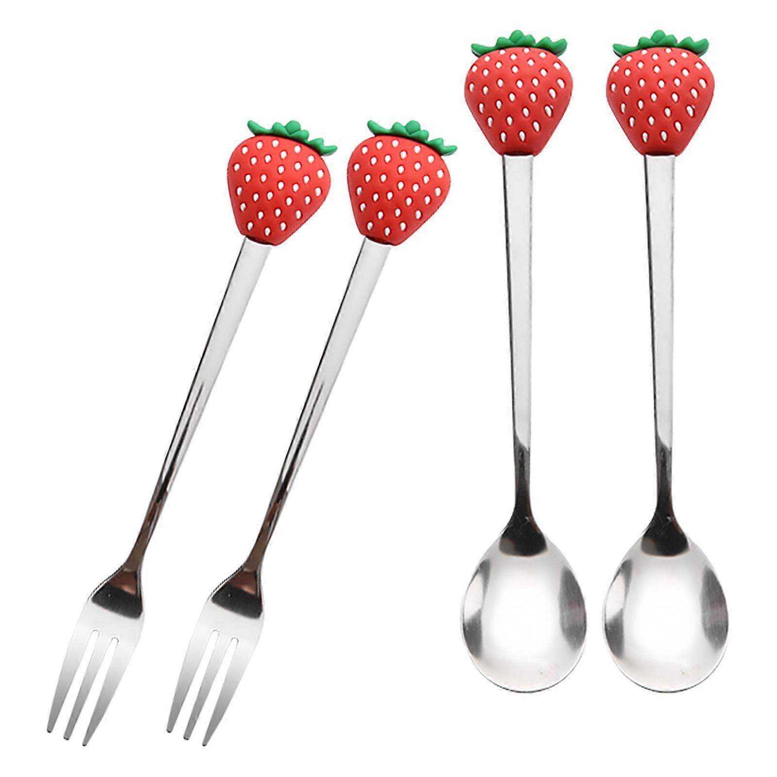 4PCS Creative Fruit Shaped Tableware Stainless Steel Fork Spoon Eating Tools