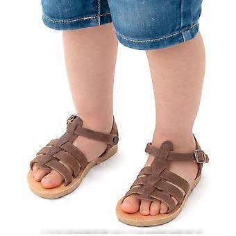 Child gladiator sandals in brown nubuck with buckle closure handmade in Greece