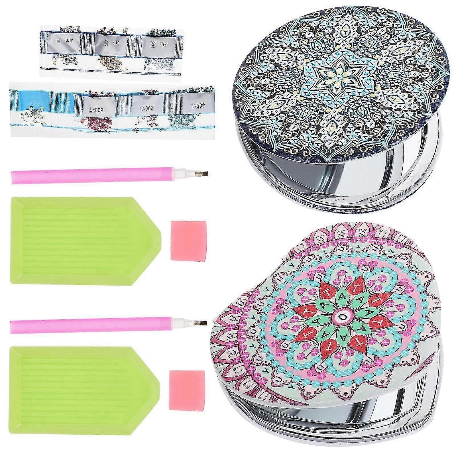 DIY Rhinestone Flower Makeup Mirror for Compact Folding 2Sets Small Mirrors
