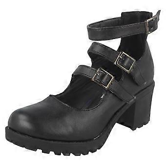 Mädchen-Schuhe mit klobigem Absatz und rotem Etikett