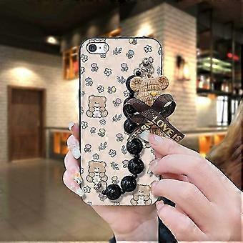 Phone Case Compatible with iPhone 5/5S/SE – Dirt-Resistant Black Pearl Pendant, Soft Silicone Anti-Knock Protective Cover with Bear Bracelet