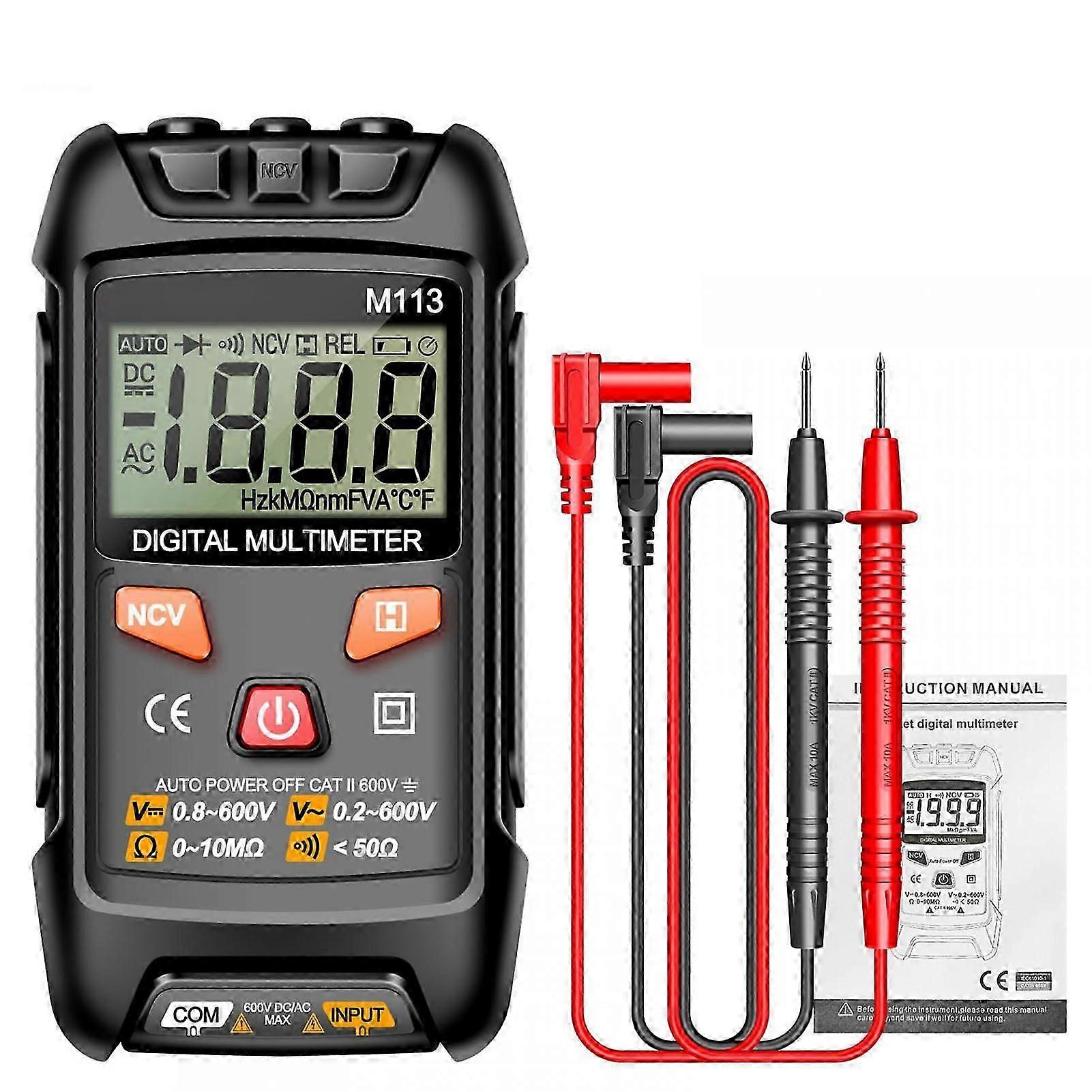 M113 Digital Multimeter Automatic Recognition Tester AC DC Voltage Current Resistance Capacitance Frequency Meter Black
