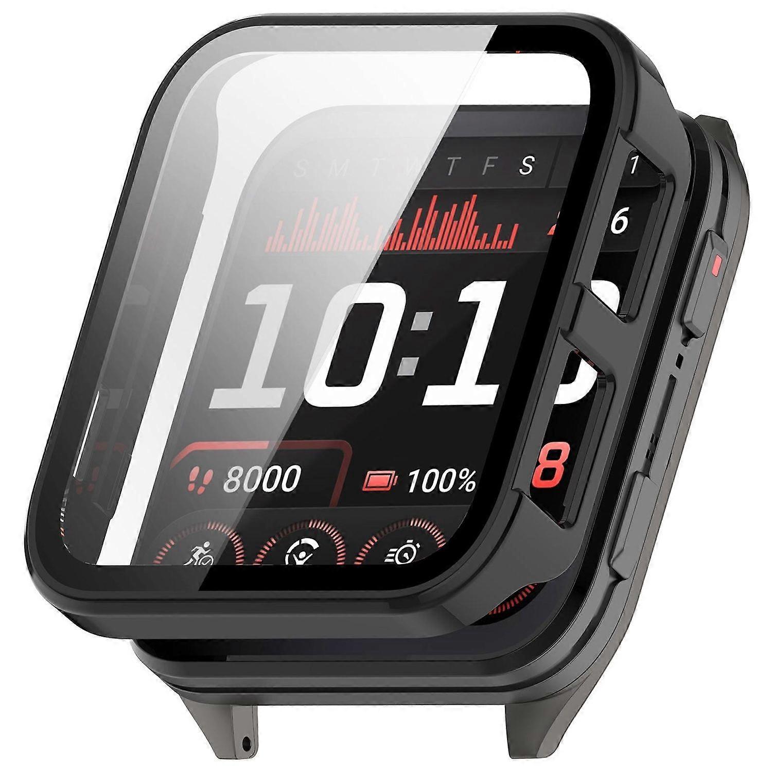 For Garmin Venu X1 Plastic Smart Watch Protective Case + 9H Tempered Glass Black