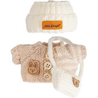 Conjunto de crochê com 3 peças para bonecas de 17 cm, incluindo chapéu, blusa e mochila. Acessórios adoráveis ​​feitos à mão (cor cáqui, boneca não inclusa).