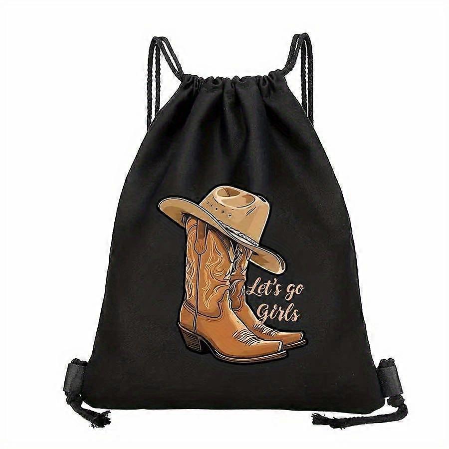 2D Flat Drawstring Bag, "Let'S Go" Printed Pattern Black Drawstring Bag, Soft Material Portable Storage Bag, Suitable fo-Cqazw