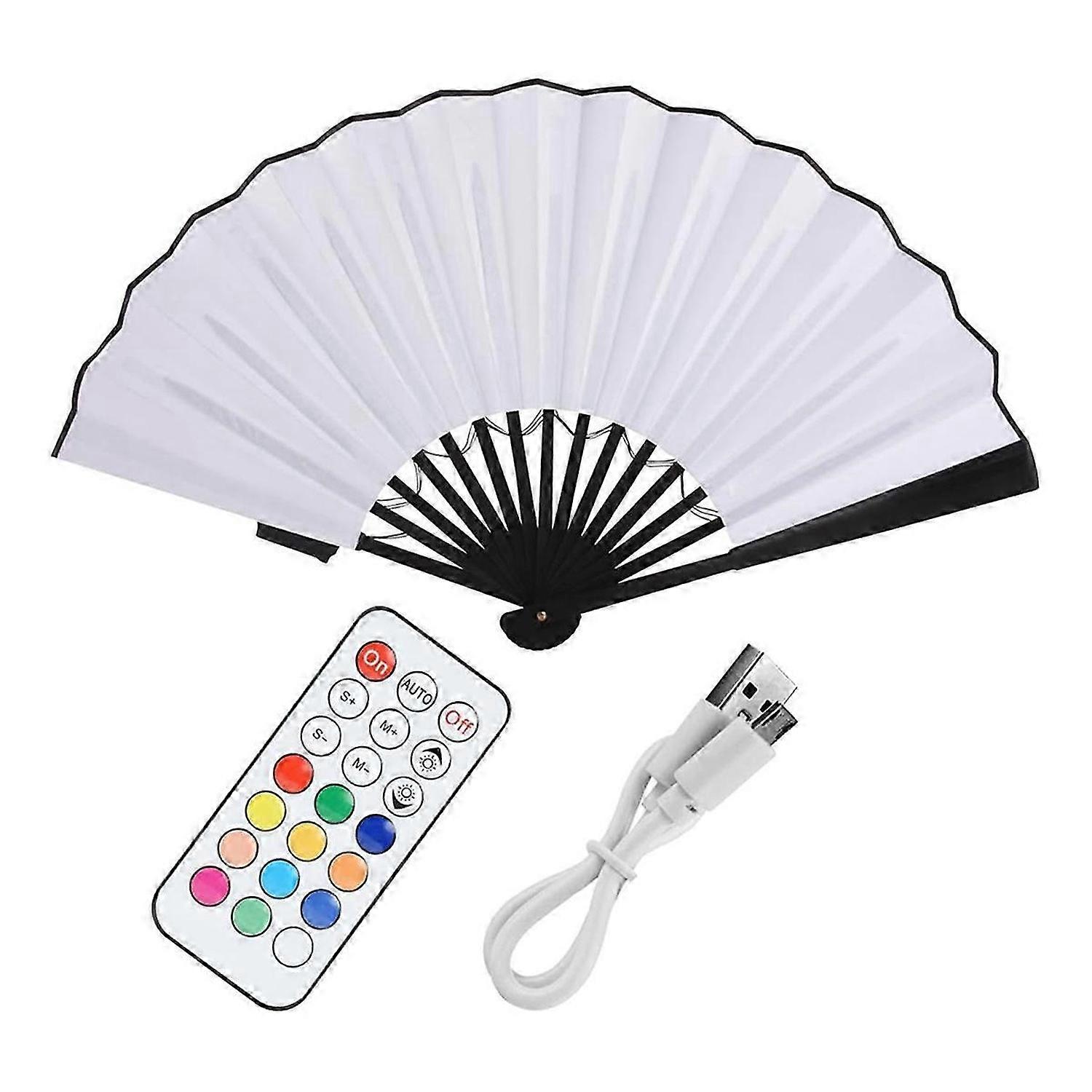 LED Glowing Folding Fan with Remote Control White