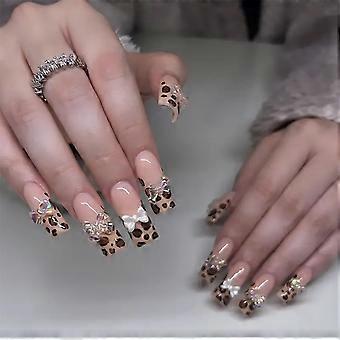 Press On Nails Nude Pink Bow Acrylic False Nails Medium Length Full Cover 24pcs Instant Salon Look