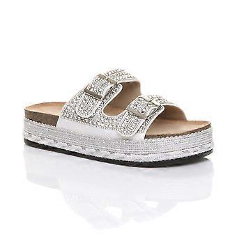 Platform Chunky Sole Diamante Buckle Footbed Sandals