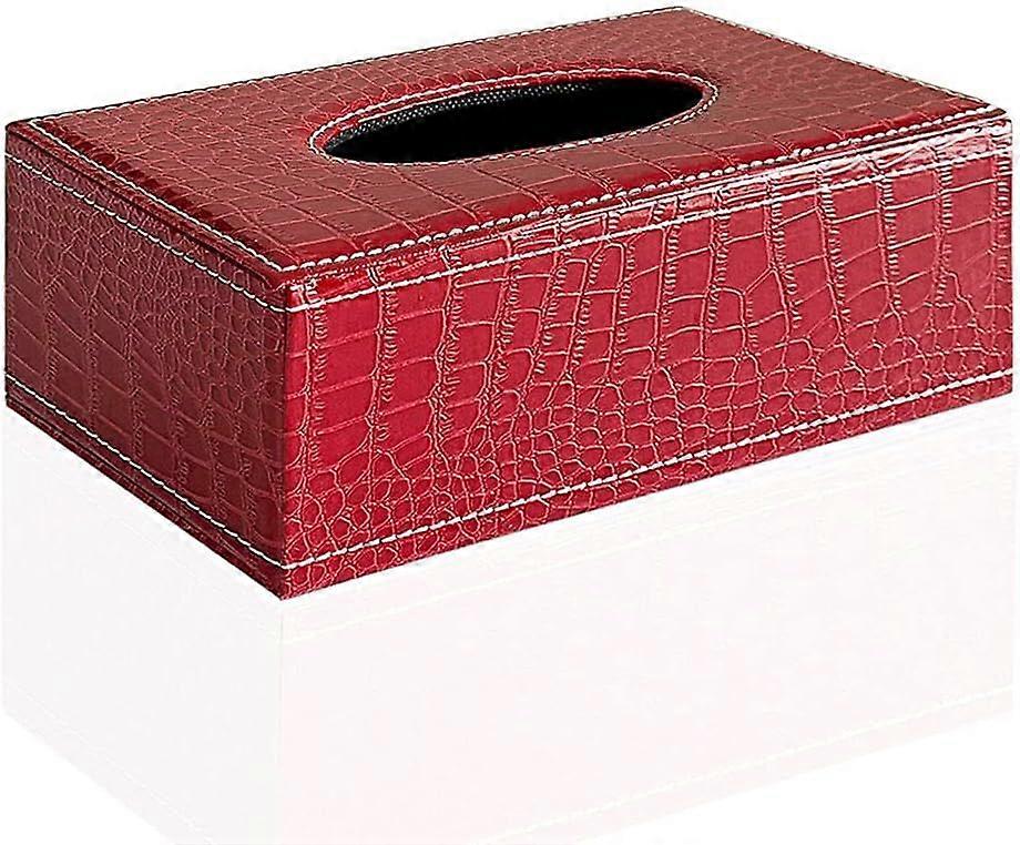 Elegant PU Leather Tissue Box Holder, Modern Rectangular Pumping Tissue Dispenser (Red Crocodile Pattern)