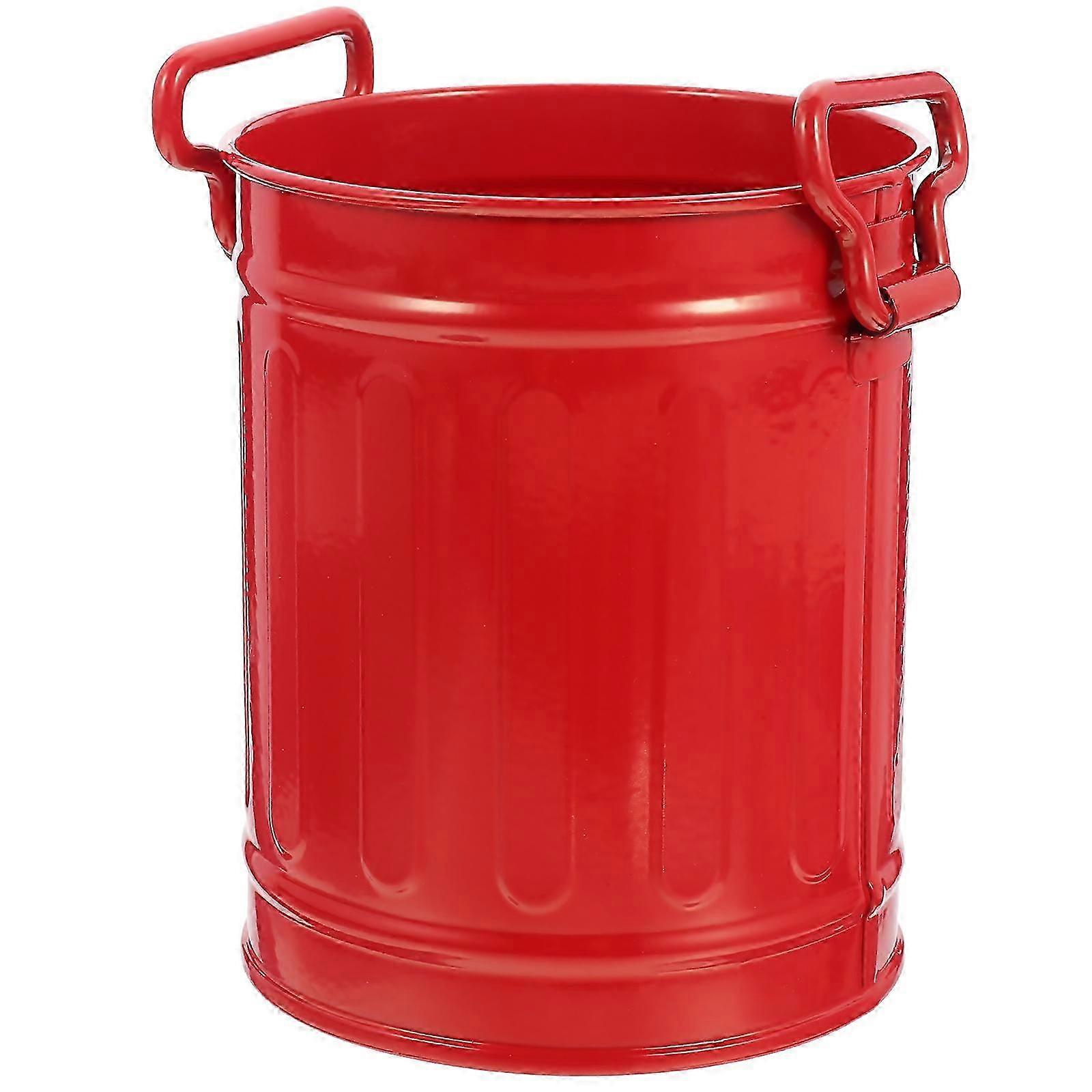 Red Iron Desk Trash Can Compact